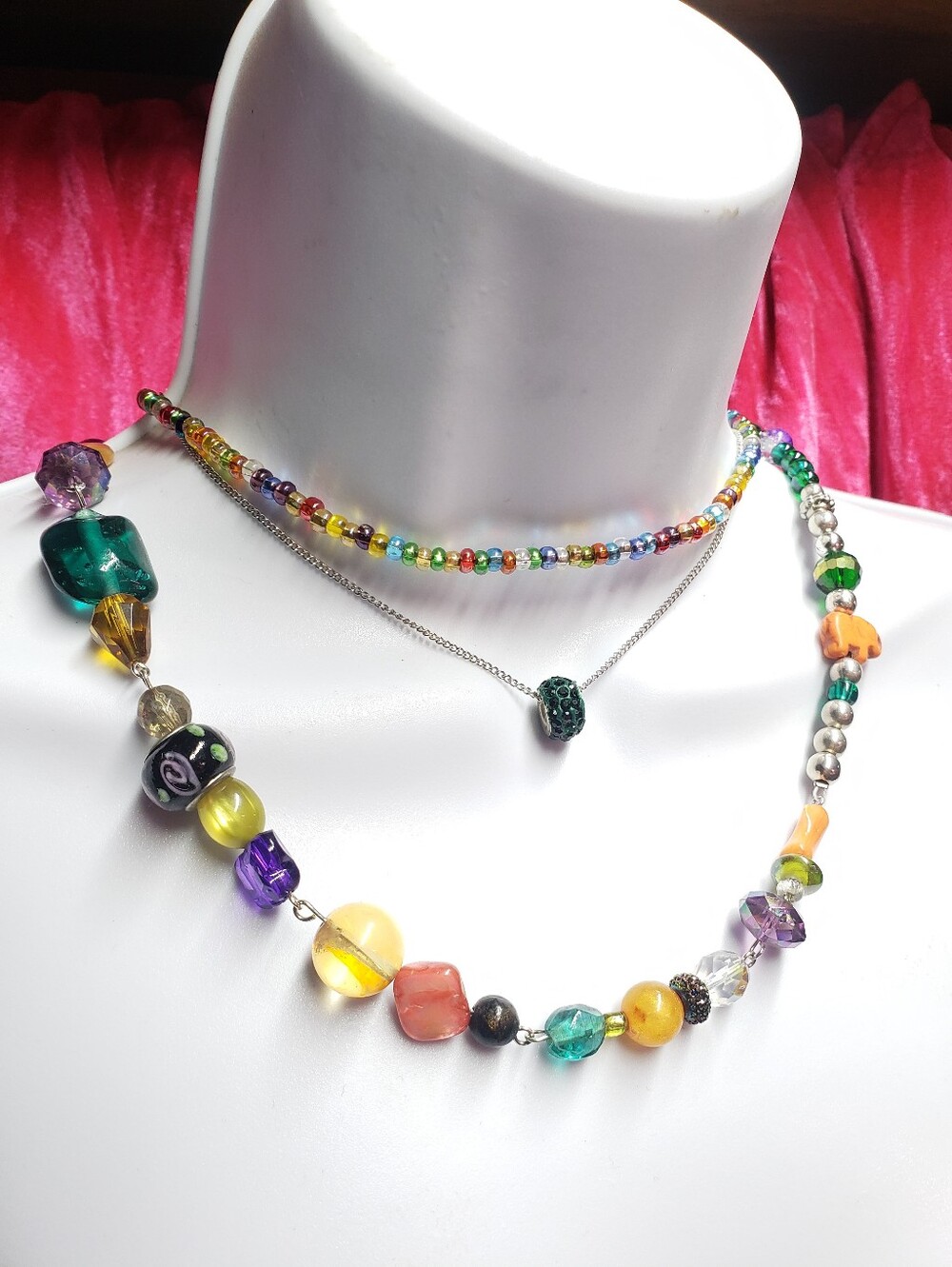 Convertible 3in1 Layered Necklace Set-Upcycled VintageArt Glass&Seed Bead Choker